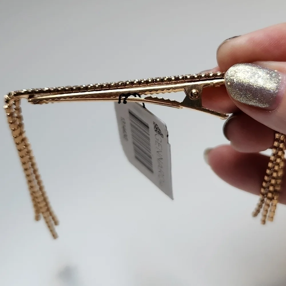 g by Gennaro Hair Clip Gold Tone and Clear Class Stones